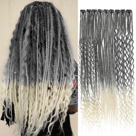 Aguacor 24inches 9PCS Clip in Dreadlock Extension Sets,36 Strands 3 Styles in 1 Mixed Straight Wavy Boho Thin Soft Clip in Dreads Extension Sets for Women (1B/613,9 Clips)