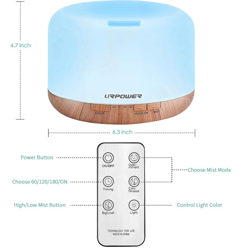 URPOWER 500ml Aromatherapy Essential Oil Diffuser Humidifier Room Decor Lighting