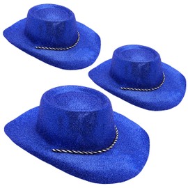 Toyland® Pack of 3-34cm (13") Blue Glitter Cowboy Hats - Festivals, Concerts, Fancy Dress & Hen Do Accessories - 10 Colours Available