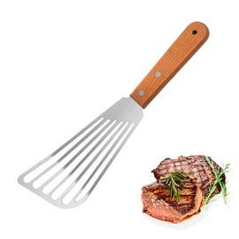 Stainless Steel Spatula, Small Fish Turner, Spatula for Cooking, Fish Spatula, Slotted Spatula with Wooden Handle, Perfect for Kitchen, Cooking, Fish, Egg, Meat, Roasting