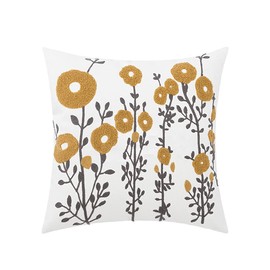 vctops Boho Floral Tufted Decorative Throw Pillow Cover Botanical Embroidered Cotton Cushion Cover for Couch Sofa Bed (Flower C,18"x18")