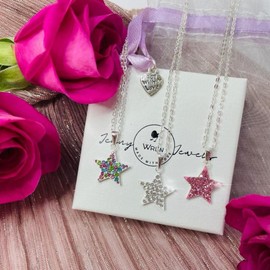 JennyWrenJewels Children’s Jewellery | Girls & Kids Sterling Silver Crystal Star Necklace | 925 Sterling Silver UK | Pendant & Gift Bag (Pink, 16)