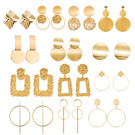 ABOJOY 8-15 Pairs Gold Statement Drop Dangle Earrings Metal Fashion Big Geometric Earrings Large Square Raised Design Earrings For Women (Black Golden), Metal, not known