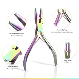 EHDIS Hair Extensions Tools Kit - Stainless Steel Pliers for Hair Apply&Remove Micro Ring Loop and Loop Needle Threader Tool, for Micro Rings Nano Beads Styling Accessories, Colour