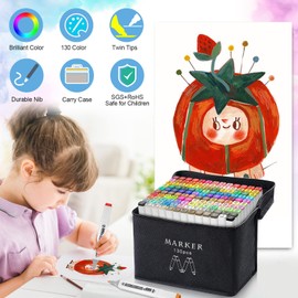 AdamStar 130 Colors Alcohol Markers, Dual Tip Art Marker Set for Artist Adults Coloring Markers Perfect for Kids Books Sketching Card Making