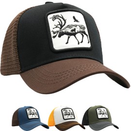 Gorra Hombre Mujer Visera Curva Beisbol Parche Animales Trucker Camionero con Malla Ajustable y Juvenil para Deportes Aire Libre, Regalo Unisex, Accesorio Moda, BBERIZOS (Poliéster, AlceNgo/Cafe/Cafe)