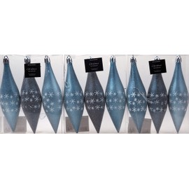 BWG Christmas Frosted Droplet Baubles Tree Decorations Large - Grey Blue (Set of 9)