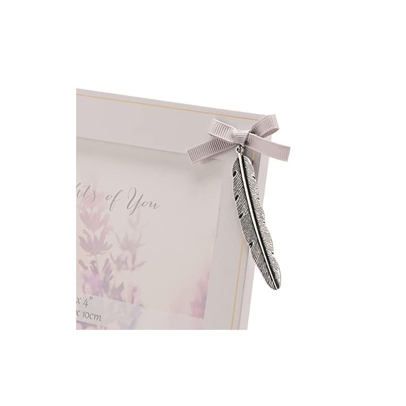 Grey Memorial Wooden Photo Frame with Feather Attachment 6x4 -