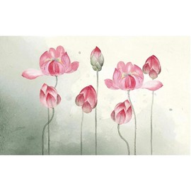 YUMEJUAN Hand-Painted Pink Lotus Ink Style Wallpaper (Peel and Stick) 3D Wallpaper Art Decoration Suitable for Bedroom Living Room Background Mural