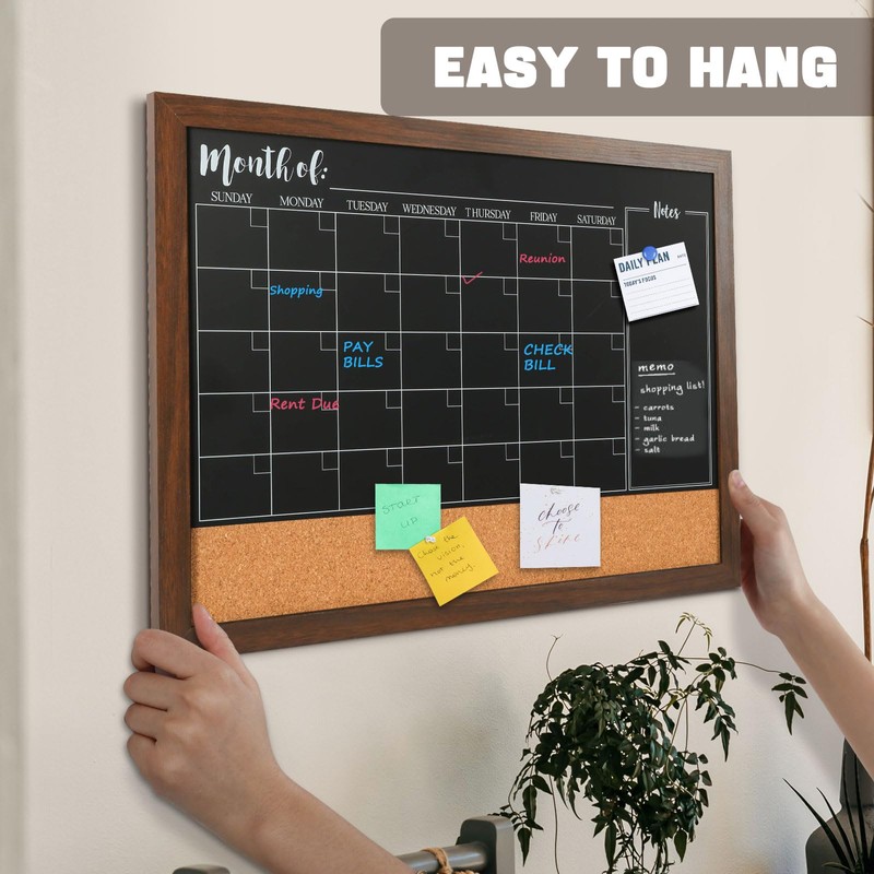 4 THOUGHT Chalkboard Calendar Corkboard Combo, 18" x 24" Bulletin