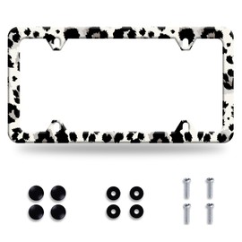Leopard License Plate Frame Gray Black Cheetah Leopard License Plate Colorful License Plate Holder Stainless Steel Rust-Proof Auto Parts License Plate Cover Decoration with Screws Size 12.3" x 6.3"