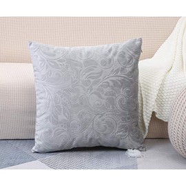 TangDepot Heavy Velvet Embossing Throw Pillow Cover, Classis Floral Anaglyph Velvet Fabric, Decorative Pillow Cover, Indoor/Outdoor Pillows Shell, Cushion Cover - (18" x 18", C05 Khaki)