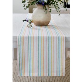 Solino Home Easter Table Runner 36 Inch - 100% Pure Linen Multicolor Muted Pastel Stripe Table Runner 14 x 36 Inch for Spring - Handcrafted and Machine Washable - Julia