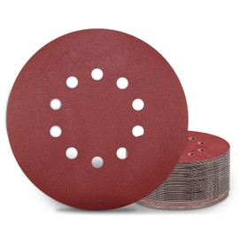 Kongming Pack of 25 Sandpapers, 225 mm Velcro Sanding Discs, 225 mm Grit, P240, 10 Holes in Red for Drywall Sanders, Orbital Sanders, Abrasive Giraffes