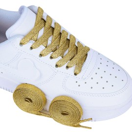 Olukssck 2 Pairs Flat Glitter Shiny Metallic Shoe Laces for Sneakers, 2/5" Wide Sequin Athletic Shoelaces Light Gold 63 inch(160cm)