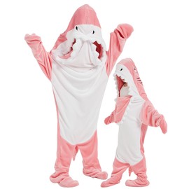 NAFLEAP Wearable Blanket Hoodie kids Shark Dinosaur Onesie Costume Gifts for Girls, Shark pink, 130