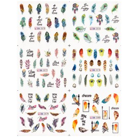 Water Transferr Nail Stickers Feathers Nail Stickers 12PCS Water Decals for Nail Design DIY Patterns Plumes Nail Stickers for Women Girls Nail Art Decorations (Feathers)