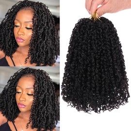 Samtress 10 Inch Bohemian Yanky Twist Crochet Braids 8 Packs Natural Black Pre-twisted Passion Twist Crochet Braids Bouncy Spring Twist Hair Pre-twisted Mini Curly Twist Crochet Braids Synthetic (#1B)