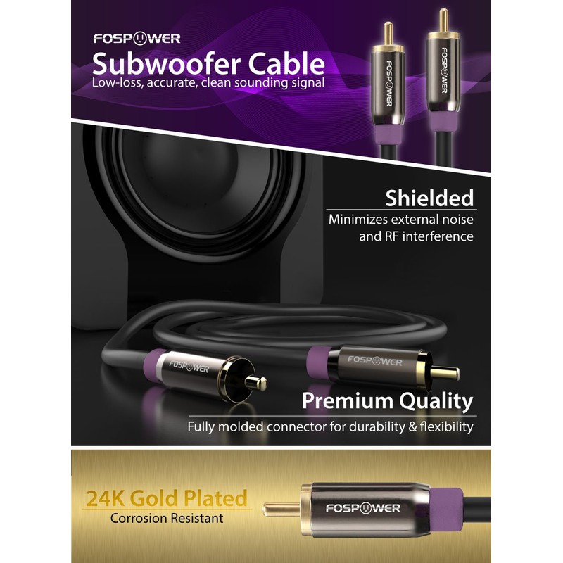 FosPower Subwoofer Cable (15 FT) RCA to RCA Audio Stereo