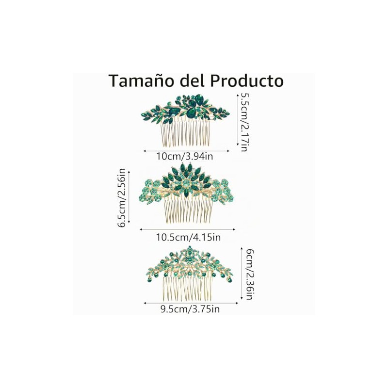 Set de 3 peinetas para cabello de mujer con cristales