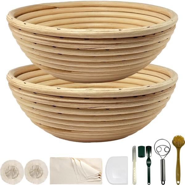 Fubiu Natural Rattan Banneton, Sourdough Bread Proofing Basket Kit, 2x