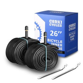 Corki Cycles 26 Inch Bike Tube 2-Pack, Bike Inner Tube 26 x 1.75 1.85 1.95 2.0 2.1 2.125 Schrader Valve 32mm, Heavy Duty Butyl Rubber 26" Bicycle Tube Replacement