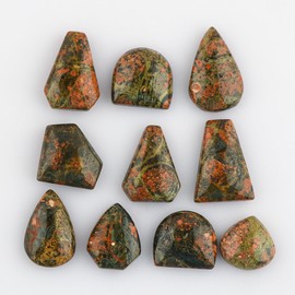 CRYSTALIS Wholesale 10pcs Natural Unakite Jasper Loose Gemstone Bulk Cabochons Jewelry Making Supply, Chakra & Healing Polished Stones, Wire Wrapping, DIY, Gem Collection