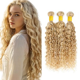 P27/613 Human Hair Bundles Blonde Water Wave Human Hair Bundles 22 22 22 inch #613 Blonde Wet and Wavy Bundle 300g