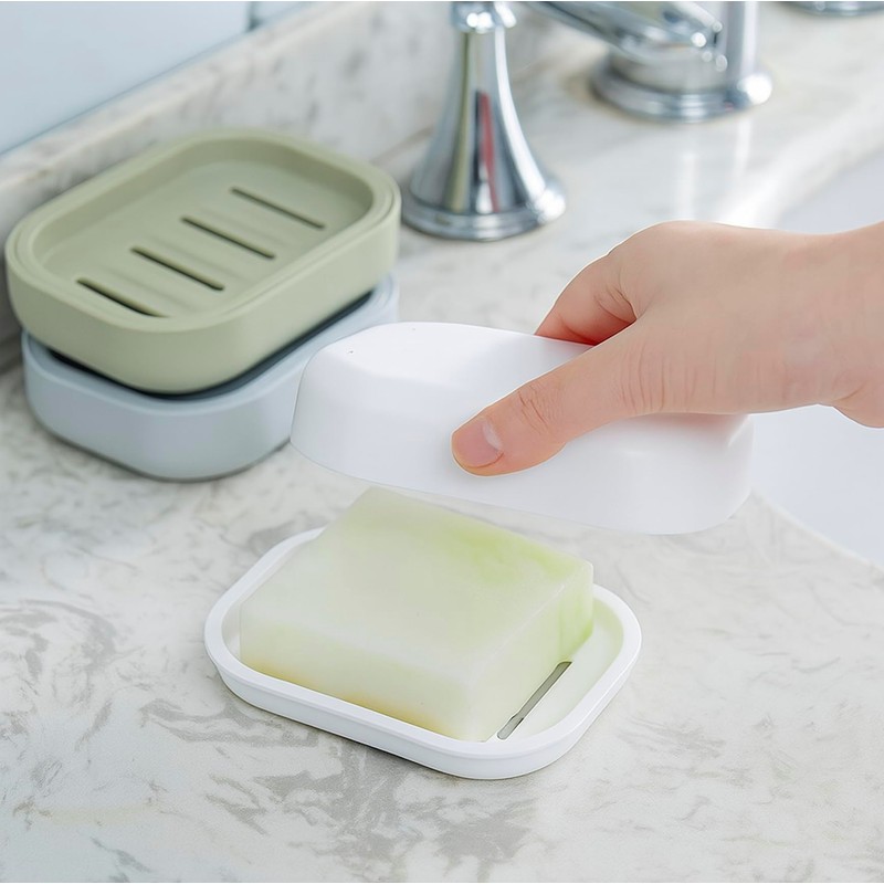 2-Pack Soap Dish with Drain Plastic Sponge Holder Easy Cleaning