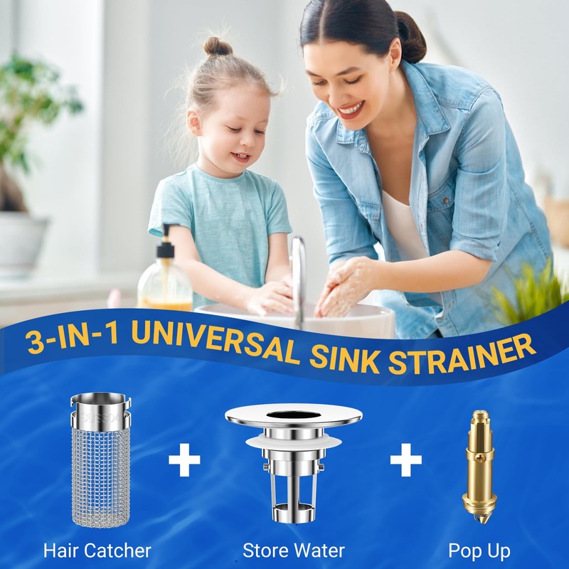 2PCS Bathroom Sink Stopper Strainer, Pop-Up Bathroom Sink Drain Strainer
