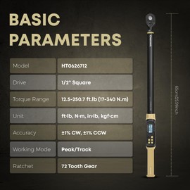 Digital Torque Wrench 1/2 Drive, 12.5-250.8 ft·lb (17-340N.m) ±1% Accuracy Electronic Torque Wrench with Buzzer and LED Heavy Duty Torque Wrench Set with Socket for Car Repair Trucks large machinery
