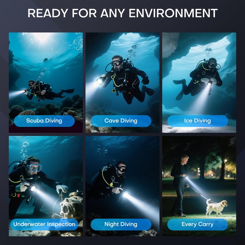 Dive Light Scuba Diving Flashlight,2000 Lumens Super Bright Rechargeable Underwater