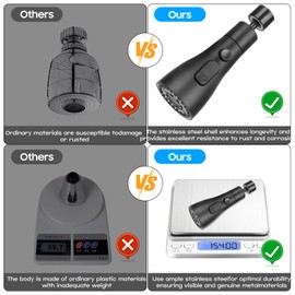 Hdkwby Kitchen Faucet Extender, Drop Down Faucet Nozzle, 3 Spray Mode Connector, One Touch Switch, Frosted Black