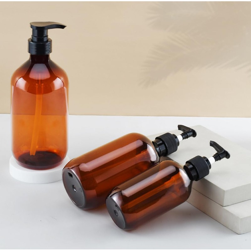 Empty Amber Plastic Pump Bottle Dispenser Leak Proof Shampoo Body