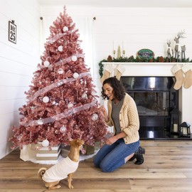 Best Choice Products 7.5ft Artificial Tinsel Christmas Tree Seasonal Holiday Decoration w/ 1,749 Branch Tips, Foldable Stand, Pink