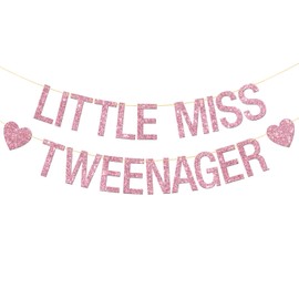 RoadSea Little Miss Tweenager Banner - 12th Birthday Party Supplies - Girl 12th Birthday Idea and Gift - Happy 12th Birthday Party Decorations - Pink Glitter