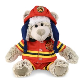 DolliBu Polar Bear with Clothes Firefighter Stuffed Animal with Name Personalization - Super Soft Bear with Red Fireman Costume Outfit and Fireman Hat, Fire Fighter Doll Plush Toy for Kids - 10 Inch