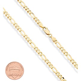 Miabella Solid 18K Gold Over Sterling Silver Italian 5mm Diamond-Cut Figaro Link Chain Necklace for Women Men, 925 Made in Italy (20 Inches)