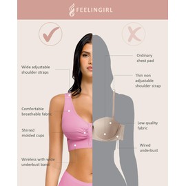 FeelinGirl Front Closure Post Surgery Bra with Adjustable Straps for Breast Reductions Augmentation Surgical Compression Bra Pink S