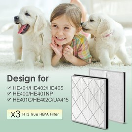 HSIAMEN HE401 Filter Compatible with Shark Air Purifier 4 Filter Replacement HE401 HE402 HE405 HE400 HE401NP HE401C HE402C UA415, Part # HE4FKPET, Genuine H13 True HEPA Filter, 3-Pack