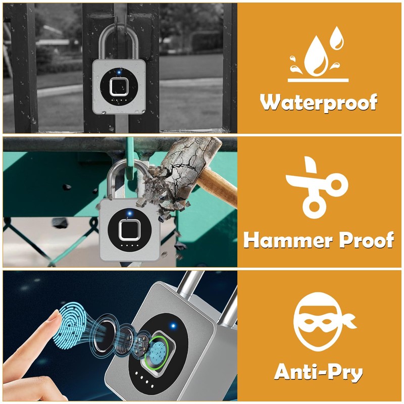Pothunder Fingerprint Padlock with APP, Keyless Biometric Lock, Smart Waterproof