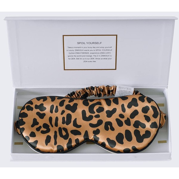 ZIMASILK 100% 22Momme Mulberry Silk Sleep Mask for Sleeping, Filled with Premium Mulberry Silk, Softest & Breathable Silk Eye Sleeping Mask (Leopard-Black Golden)