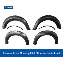 Tyger Auto TG-FF8F4028 for 2009-2014 Ford F150 (ONLY Fit Styleside Models) | Paintable Smooth Matte Black Pocket Bolt-Riveted Style Fender Flare Set, 4 Piece