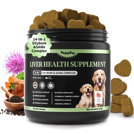 POPPAW Dog Liver Support Chews - with Milk Thistle (Silybum), Same & NAC - Liver Supplement for Metabolic - Detox - Gut & Immune Health - Beef Flavor, 90 Soft Chews