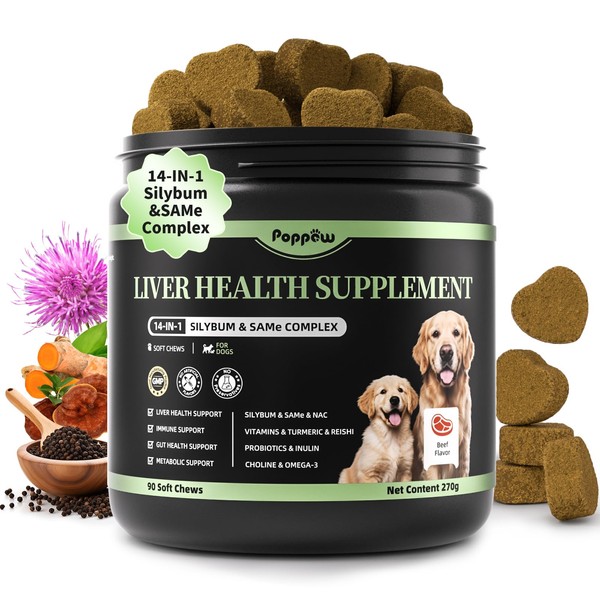 POPPAW Dog Liver Support Chews - with Milk Thistle (Silybum),