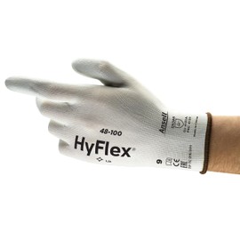 Ansell HyFlex 48-100 Thin Work Gloves with PU Coating, Lightweight Protective Gloves for Precise Work, DIY, Assembly, Gloves Men Women, White, Size S (12 Pairs)