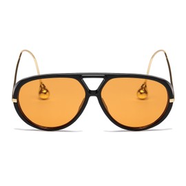 Long Keeper Retro Oversized Pilot Sunglasses for Women Men Double Bridge Sunglasses Trendy Ladies Aviation Sun Glasses Vintage Shades UV400 (Black Orange)