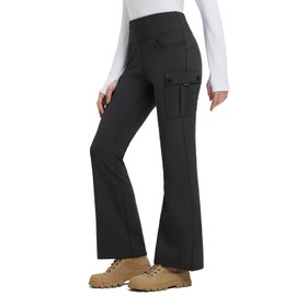 baleaf Women's Fleece Lined Pants Flare Leggings Thick Cargo Bootcut Winter Warm Thermal Snow Insulated Waterproof Hiking Black XL
