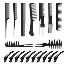 20pcs Peine de peluquería, Juego de peines profesionales para estilistas de cabello, 10 Peines de Peinado +10 Pinzas para cabello, para Peluquería y Barbería para Todo Tipo de Estilos de, Negro
