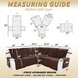 Arfntevss Waterproof Recliner Sectional Couch Covers for Reclining Sectional L Shape Sofa Cover Non Slip Washable Recliner L Shaped Slipcover Sets for Dog Furniture Protector (5 Seater, Dark Brown)